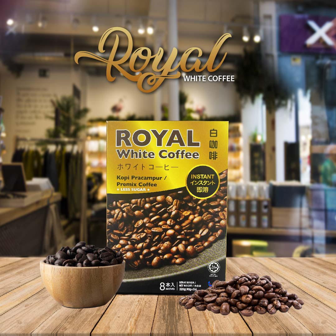 Royal White Coffee – Premium Arabica Blend, Less Sugar (8 Sachets)