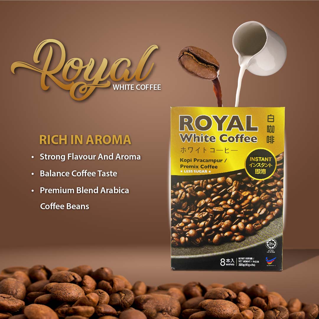 Royal White Coffee – Premium Arabica Blend, Less Sugar (8 Sachets)
